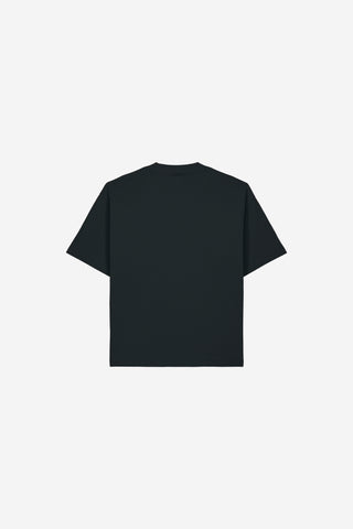 Black t-shirt on a light gray background