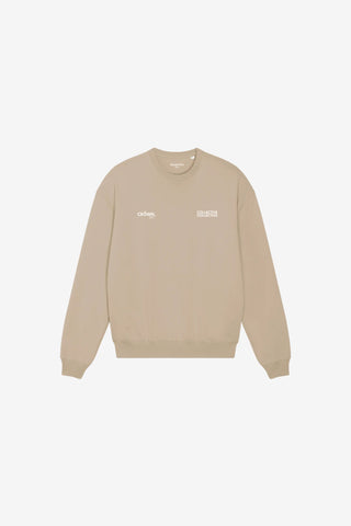 Beige sweatshirt with Collective logos on a white background