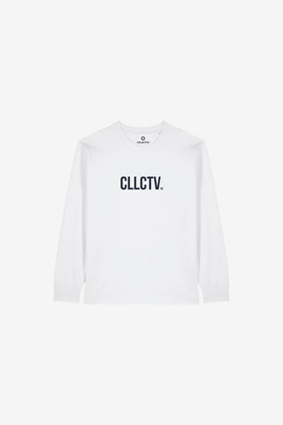 White long-sleeve shirt with 'CLLCTV.' text on a white background