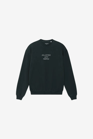Black sweatshirt with text on a white background