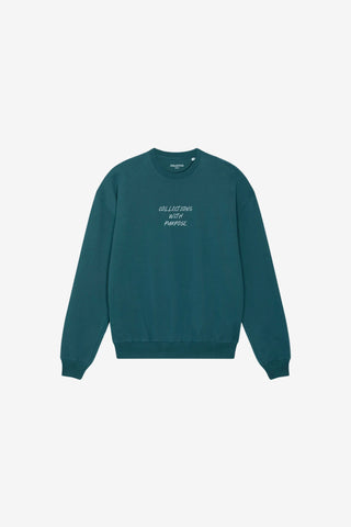 Green sweatshirt with text on a white background
