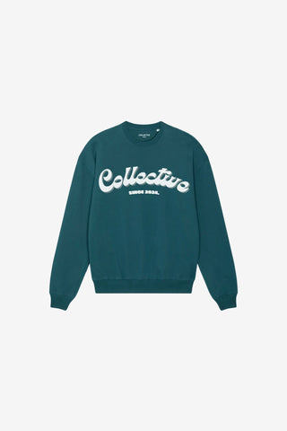 Green sweatshirt with 'Collective' text on a white background